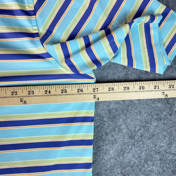Peter Millar Polo Shirt Mens XL Blue Green Yellow Stripe Summer Comfort Golf - Picture 11 of 12
